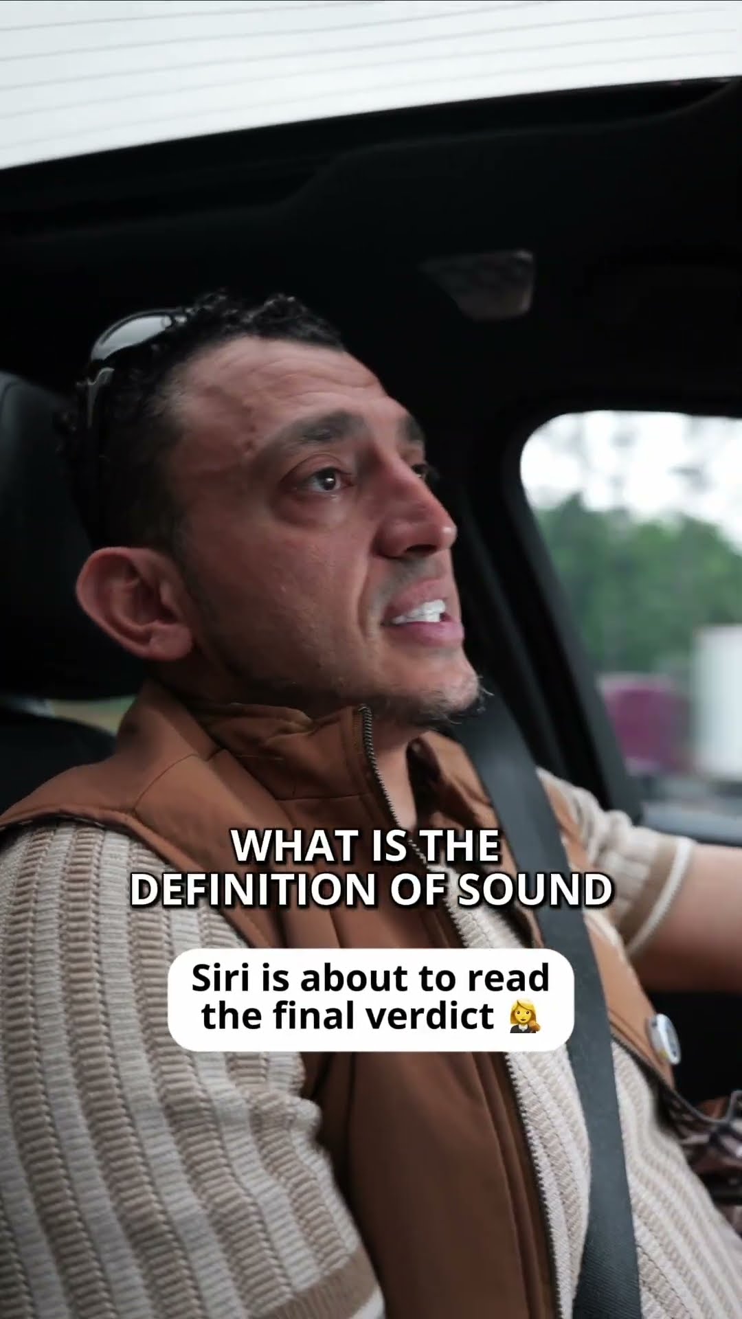 Ibrahim J. Awad driving, mid-argument, captioned "What is the definition of sound"