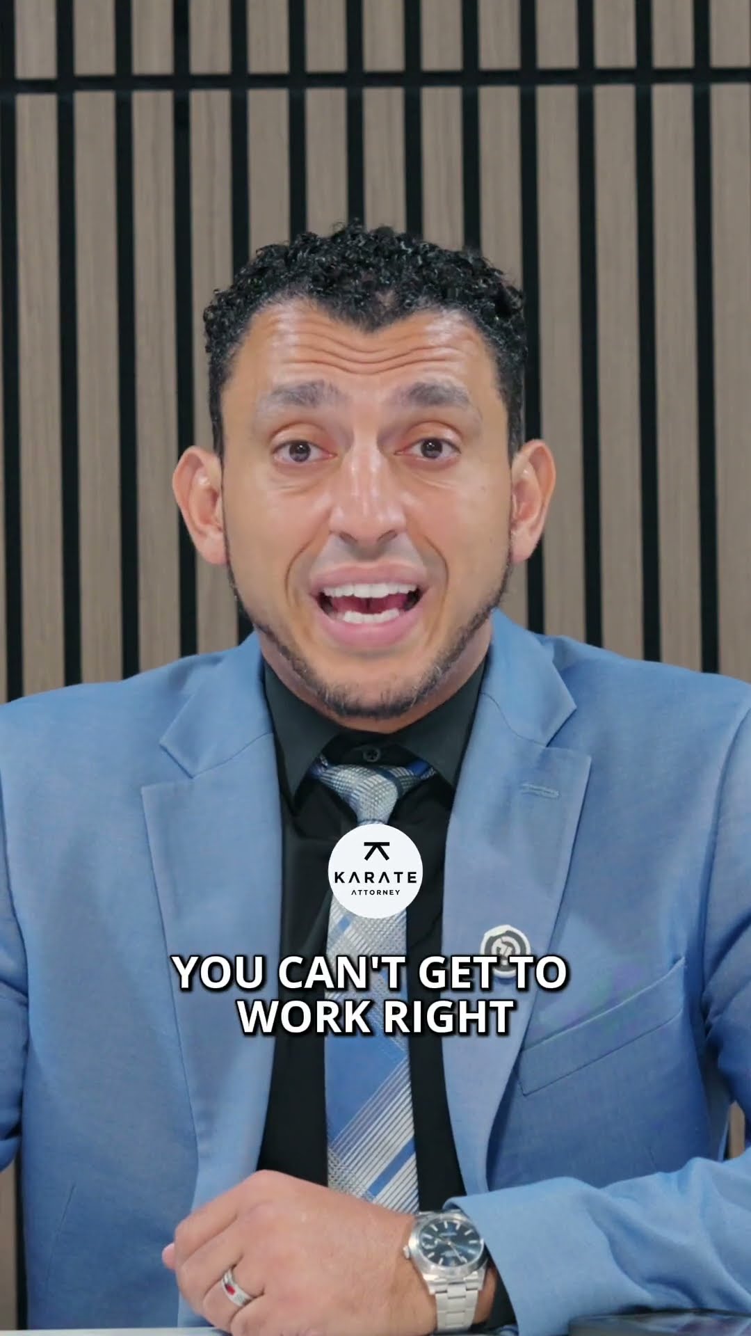 Ibrahim J. Awad in a blue suit mid-sentence, captioned "You can't get to work right"